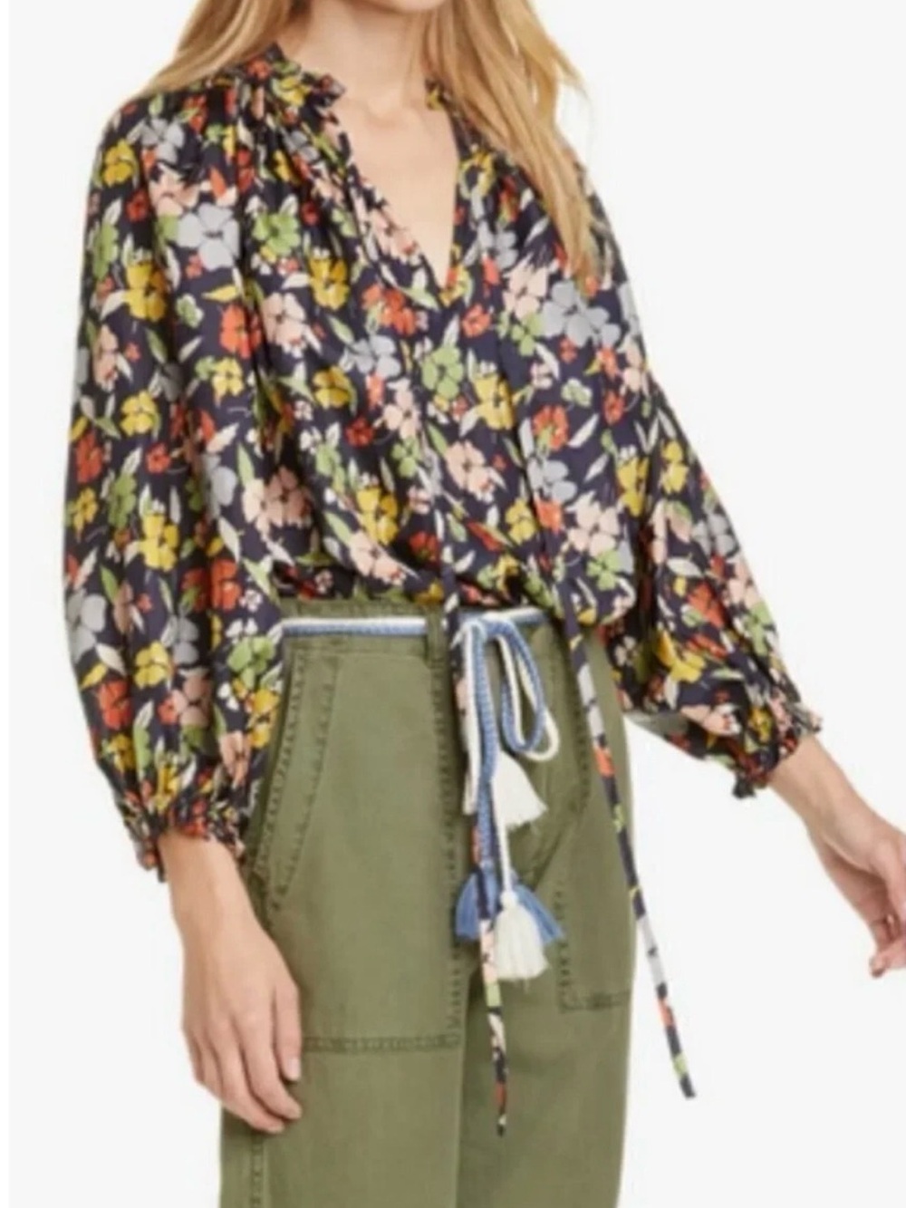 THE GREAT. 100% Silk Floral Blouse - Size 2 = MEDIUM